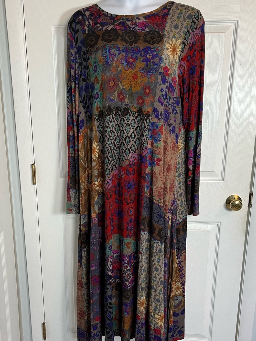 Natural Life Patchwork Floral Midi/Maxi Dress XXL Boho Whimsigoth Stretch